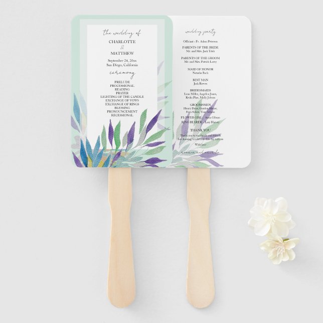 Éventail Elégant Beau Boho pourpre Aquarelle (Devant et derrière)