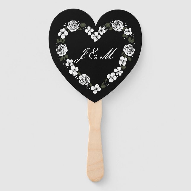 Éventail Elegant Black and White Script Wedding Fan (Devant)