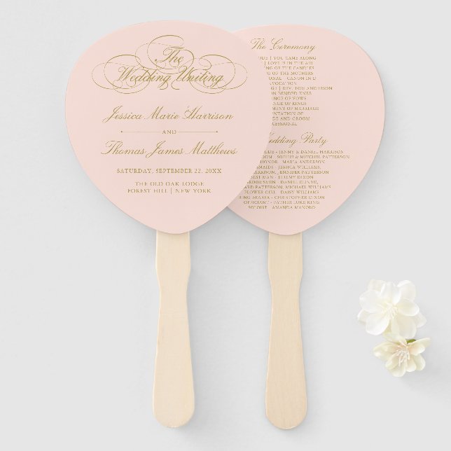 Éventail Élégant Blush rose & Gold Wedding Programme Modèle (Devant et derrière)