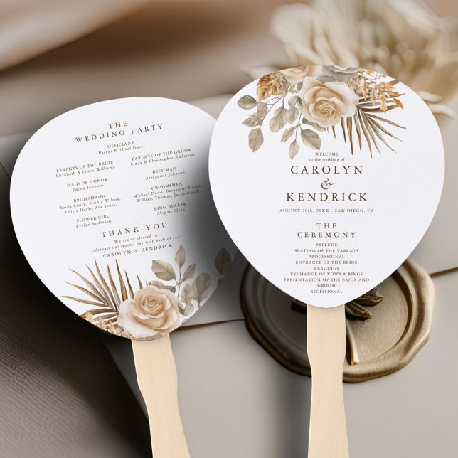 Éventail Élégant Boho Neutral Floral Accent Wedding Program (Créateur téléchargé)