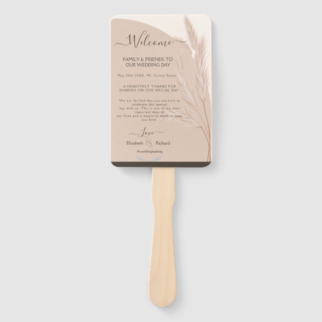 Éventail Elégant Boho Pampas Grass Mariage moderne (Devant)