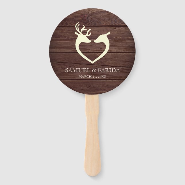 Éventail Elégant Coeur de Cerf Mariage de Bois Rustique (Devant)