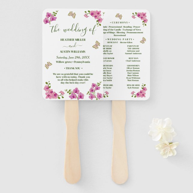 Éventail Elegant Delicate Purple Orchids Wedding Program (Devant et derrière)