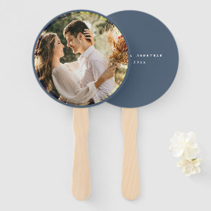 Éventail Elégant Dusty Blue Grey Couple photo mariage Favor