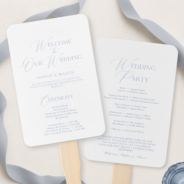 Éventail Elegant Dusty Blue Wedding Program & Welcome Sign (Créateur téléchargé)