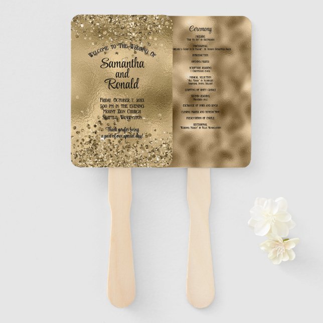 Éventail Elégant Faux Gold Parties scintillant et Foil Wedd (Devant et derrière)