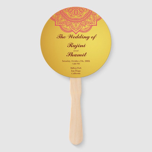 Éventail Élégant Gold Pink Paisley Programme de mariage ind (Devant)