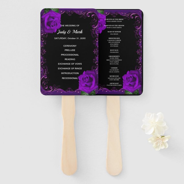 Éventail Élégant Goth Purple Roses de mariage Fans du progr (Devant et derrière)