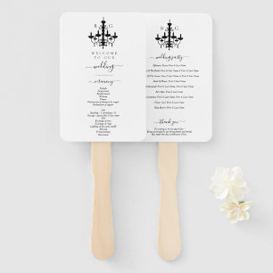 Éventail Élégant Lustre Monogramme Mariage Noir Blanc