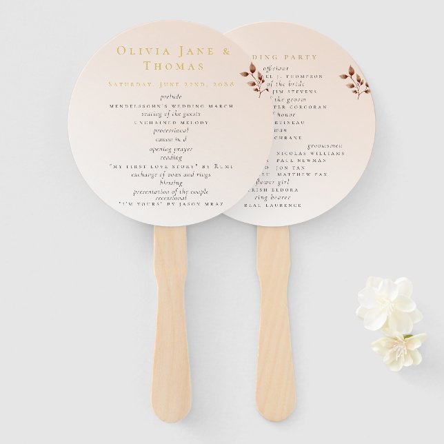 Éventail Élégant Mariage Floral moderne Blush Beige Orange (Devant et derrière)