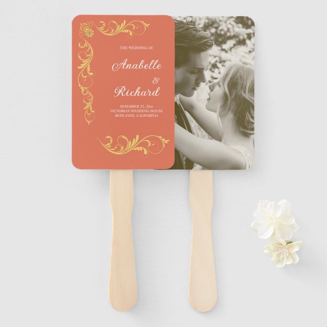 Éventail Élégant Mariage victorien (Devant et derrière)