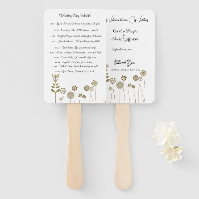 Éventail Élégant minimalisme floral or doux intemporel (Devant et derrière)