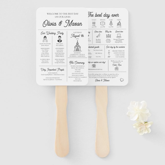 Éventail Élégant Moderne Programme de Mariage Infographique (Devant et derrière)