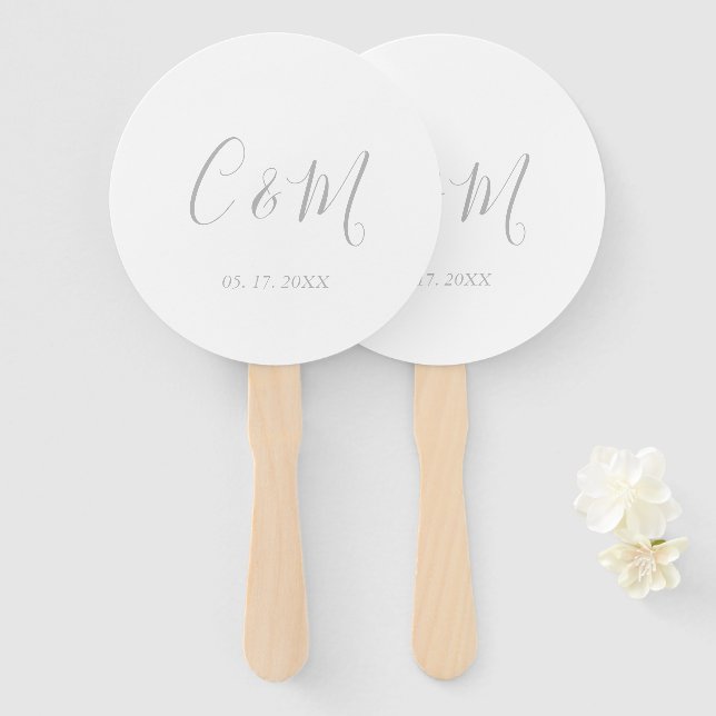 Éventail Élégant Monogramme Argent Mariage Ventilateur main (Devant et derrière)