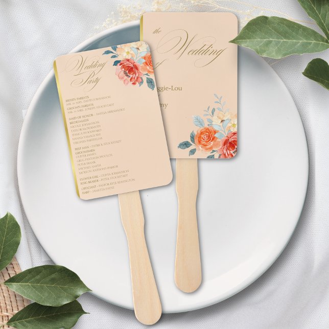 Éventail Élégant Peach Or Floral Script Wedding Programme (Créateur téléchargé)