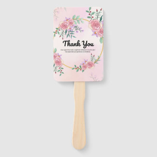 Éventail Elegant Pink Floral "Thank You" Wedding Paddle Fa