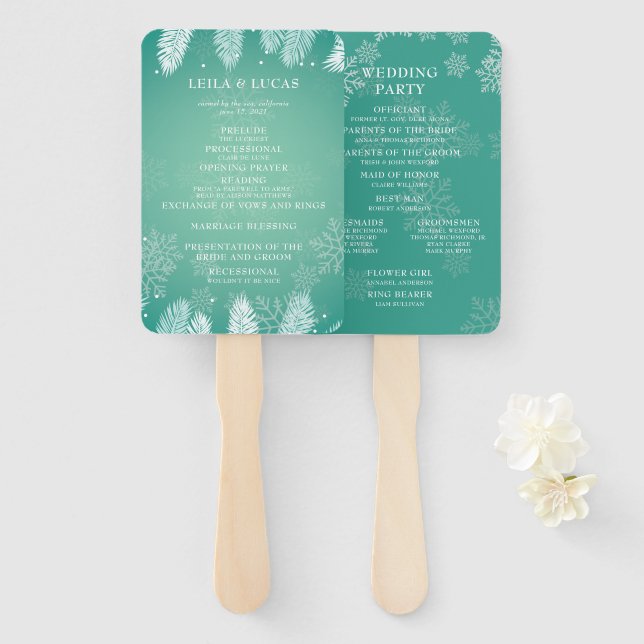 Éventail Élégant programme de cérémonie de mariage d'hiver (Devant et derrière)