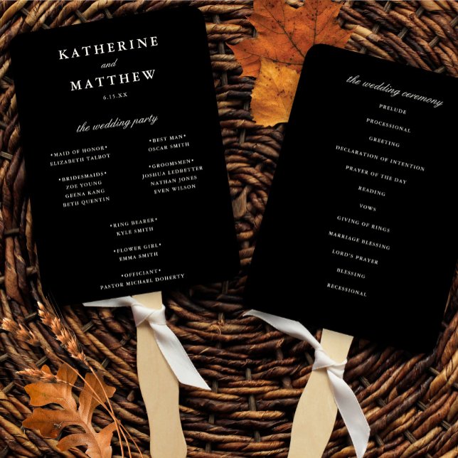 Éventail Élégant programme de cérémonie de Mariage noir et  (Créateur téléchargé)
