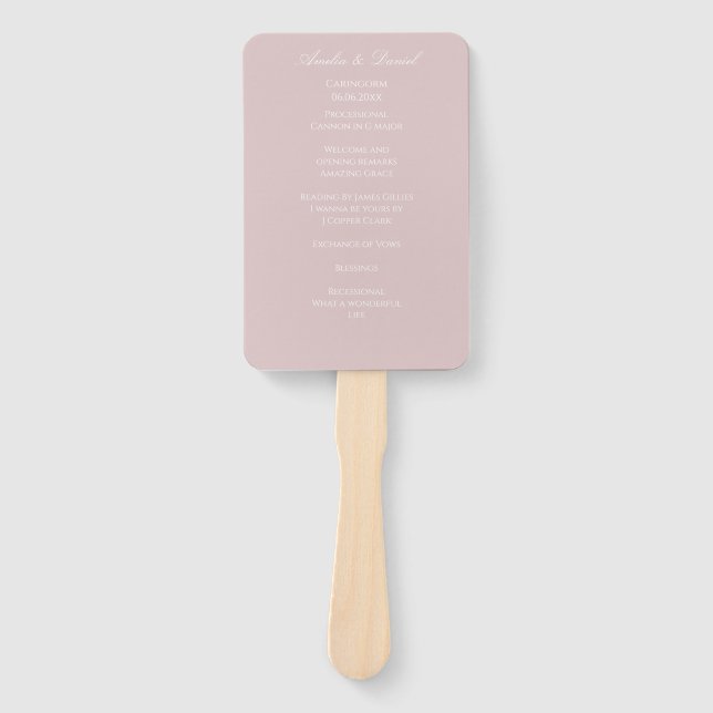 Éventail Élégant programme de cérémonie de Mariage rose dou (Devant)