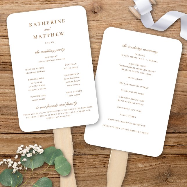 Éventail Élégant programme de cérémonie des Mariages de blé (Elegant Classic Wheat Wedding Ceremony Program Hand Fan)