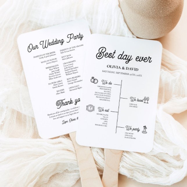 Éventail Élégant programme de chronologie du meilleur jour  (Modern Elegant Best Day Ever Wedding Timeline Program Hand Fan)