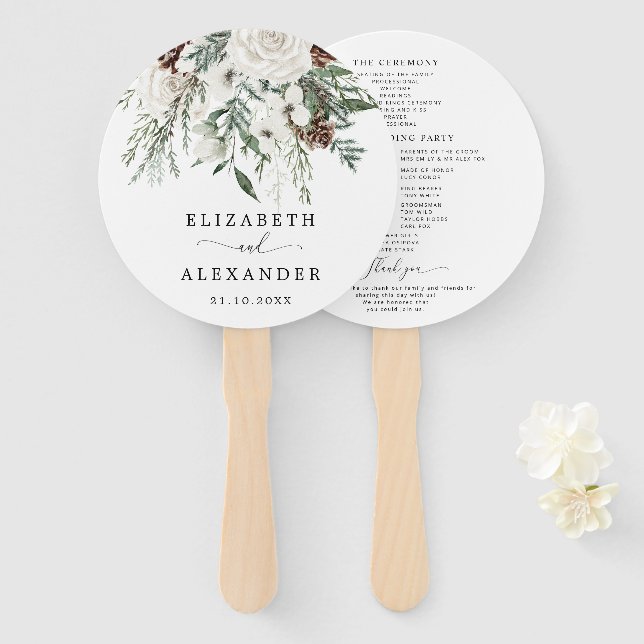 Éventail Élégant programme de mariage à feuillage persistan (Devant et derrière)