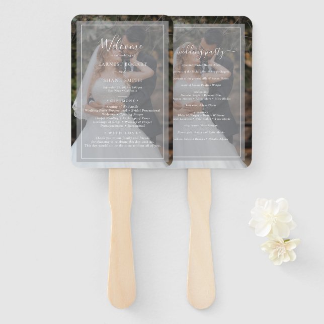 Éventail Élégant programme de mariage avec un script blanc (Devant et derrière)