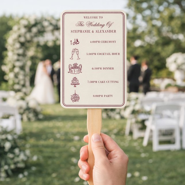 Éventail Élégant Programme de Mariage Bourguignon et Ivoire (Créateur téléchargé)