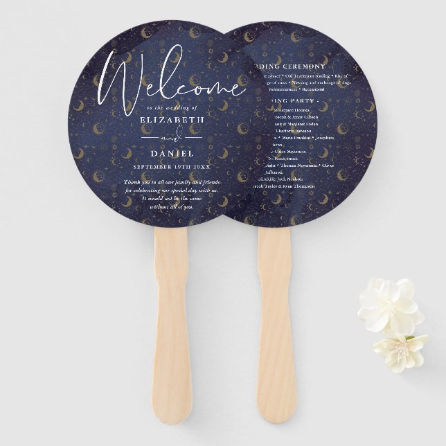 Éventail Élégant Programme de Mariage Céleste Mystique Cœur (Devant et derrière)