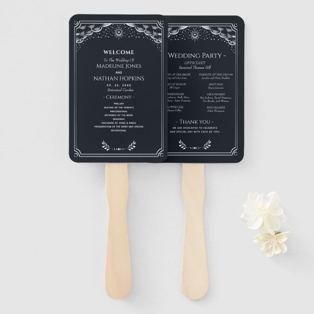 Éventail Élégant programme de mariage de Tarot d'argent got (Devant et derrière)