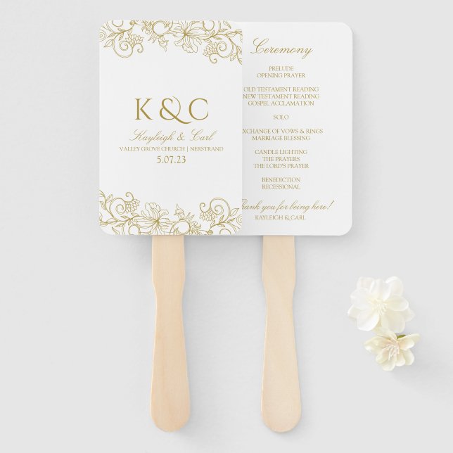 Éventail Élégant programme de mariage dentelle fans | Vinta (Devant et derrière)