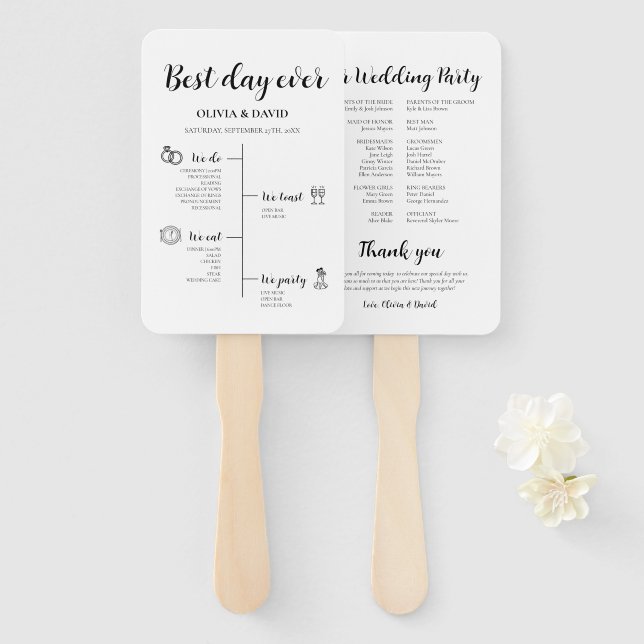 Éventail Élégant Programme de Mariage du Meilleur Jour de T (Devant et derrière)