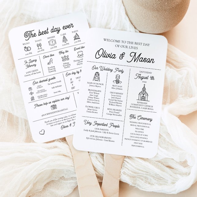Éventail Élégant Programme de Mariage Infographique Moderne (Elegant Modern Infographic Wedding Program Hand Fan)