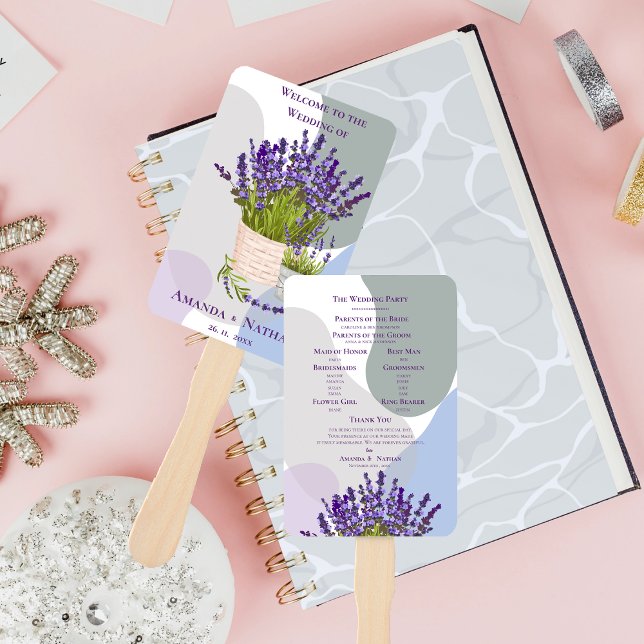 Éventail Élégant Purple Lavender Floral Wedding Programme (Elegant Purple Lavender Floral Wedding Program Hand Fan)