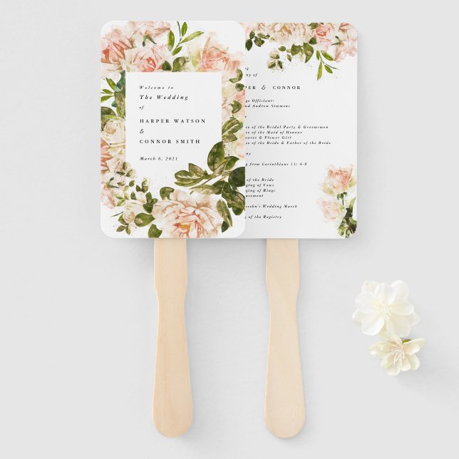 Éventail Élégant Rose Romance Mariage (Devant et derrière)