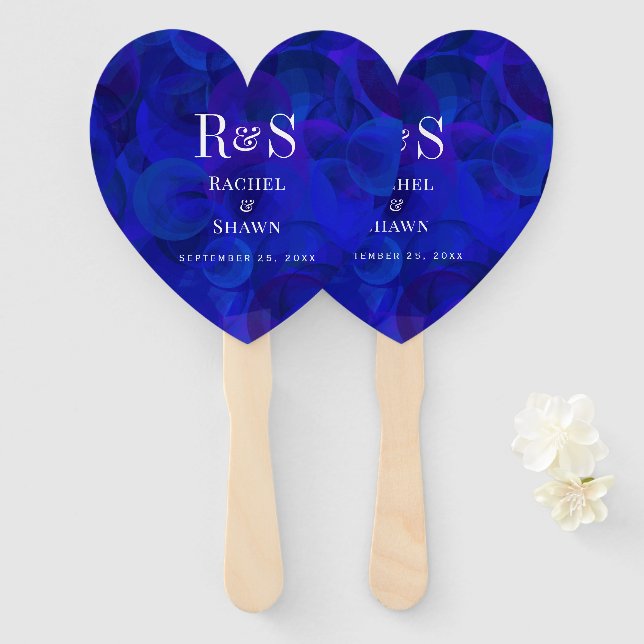 Éventail Elégant Royal Blue Chic Moderne Monogramme Mariage (Devant et derrière)