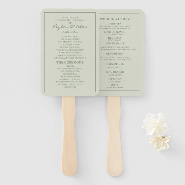 Éventail Élégant Soft Mint Sage Green Wedding Programme (Devant et derrière)