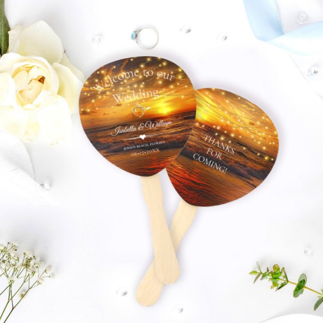 Éventail Elégant Tropical Beach String Lumières Mariage Fav (Créateur téléchargé)