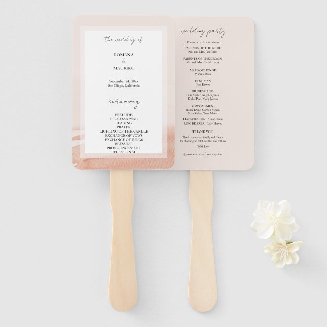 Éventail Elégante aquarelle en terre cuite Ombre (Devant et derrière)