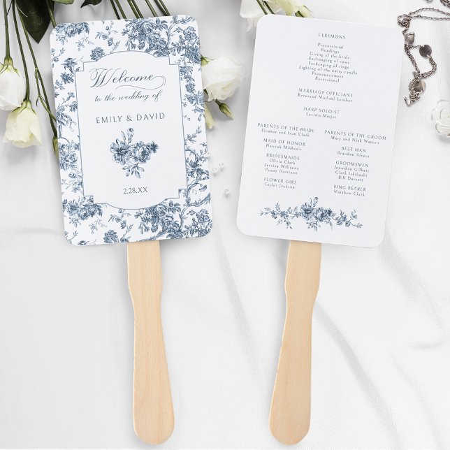 Éventail Élégante toile Florale Bleue Française Gravée (Créateur téléchargé)