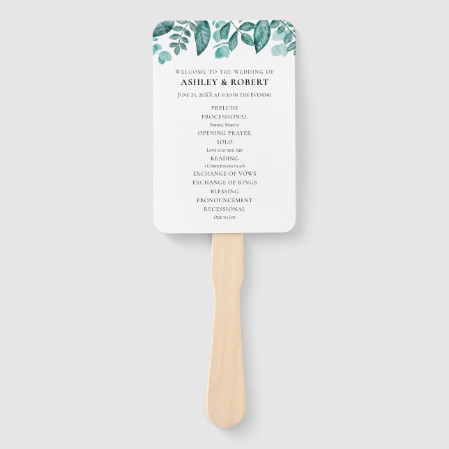 Éventail Elégante Turquoise verdure Cérémonie Mariage Feuil (Devant)