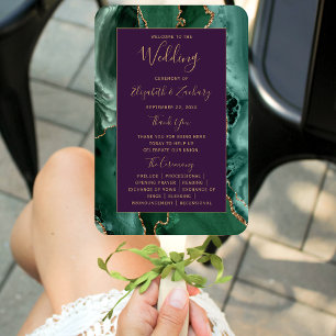Éventail Emerald Green Gold Agate Purple Wedding Programme