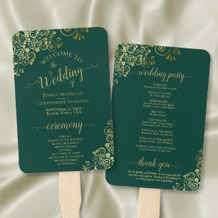 Éventail Emerald Green & Gold Lace Élégant programme de mar