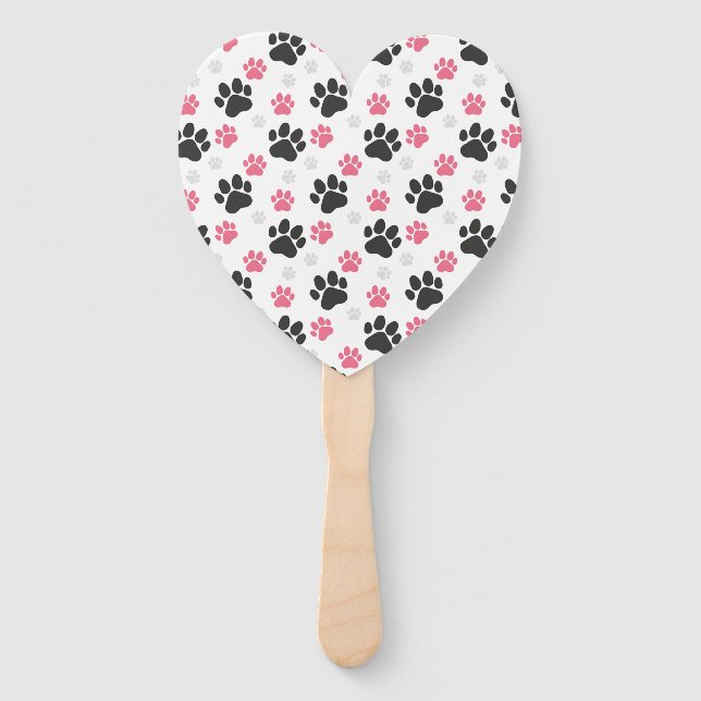 Éventail Empreinte de patte rose noire Chien Propriétaire A (Devant)