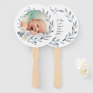 Éventail ensemble de dix cadre bleu aquarelle Baptême