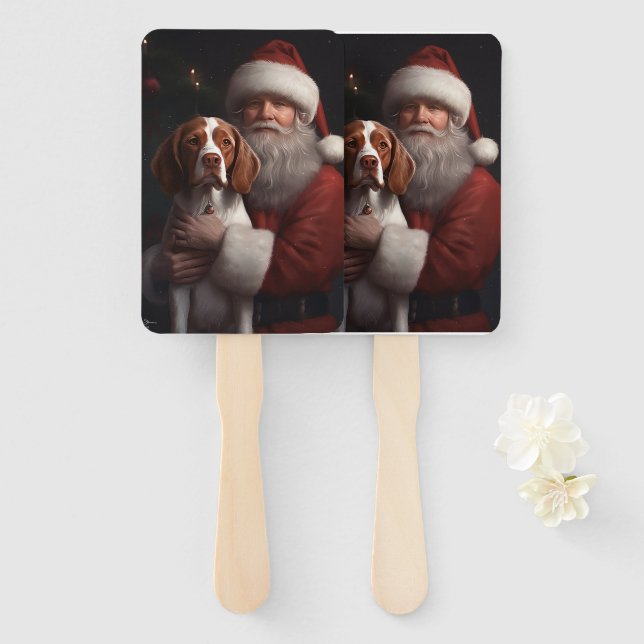 Éventail Épagneul Breton avec le Père Noël Noël (Devant et derrière)