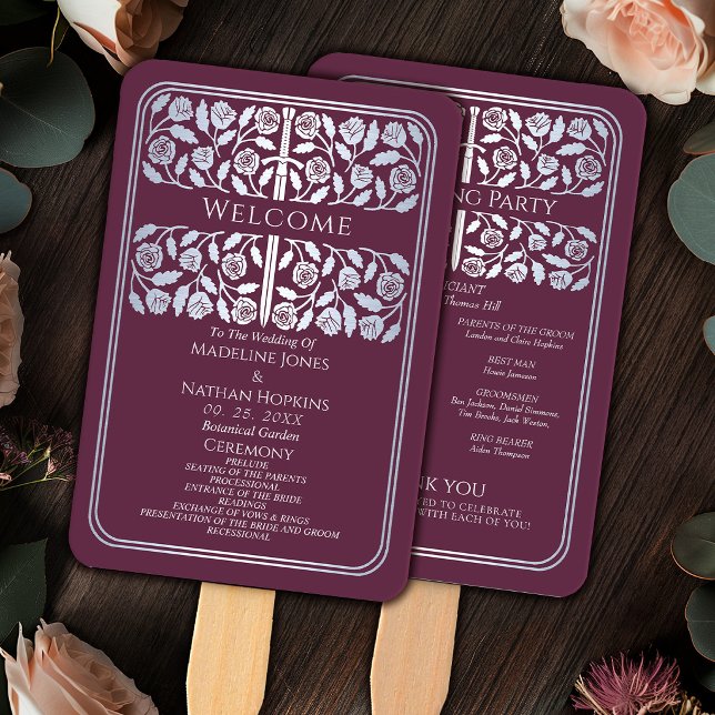 Éventail Épée argentée médiévale mauve programme de mariage (Créateur téléchargé)