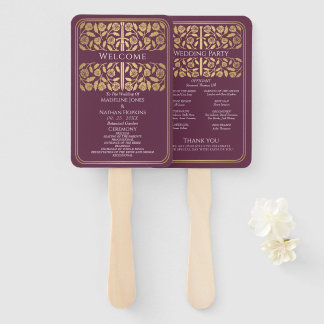 Éventail Épée dorée mauve médiévale Programme de mariage ro