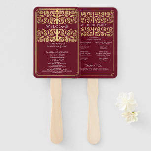 Éventail Épée dorée médiévale rouge Programme de mariage ro