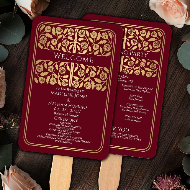 Éventail Épée dorée médiévale rouge Programme de mariage ro (Créateur téléchargé)